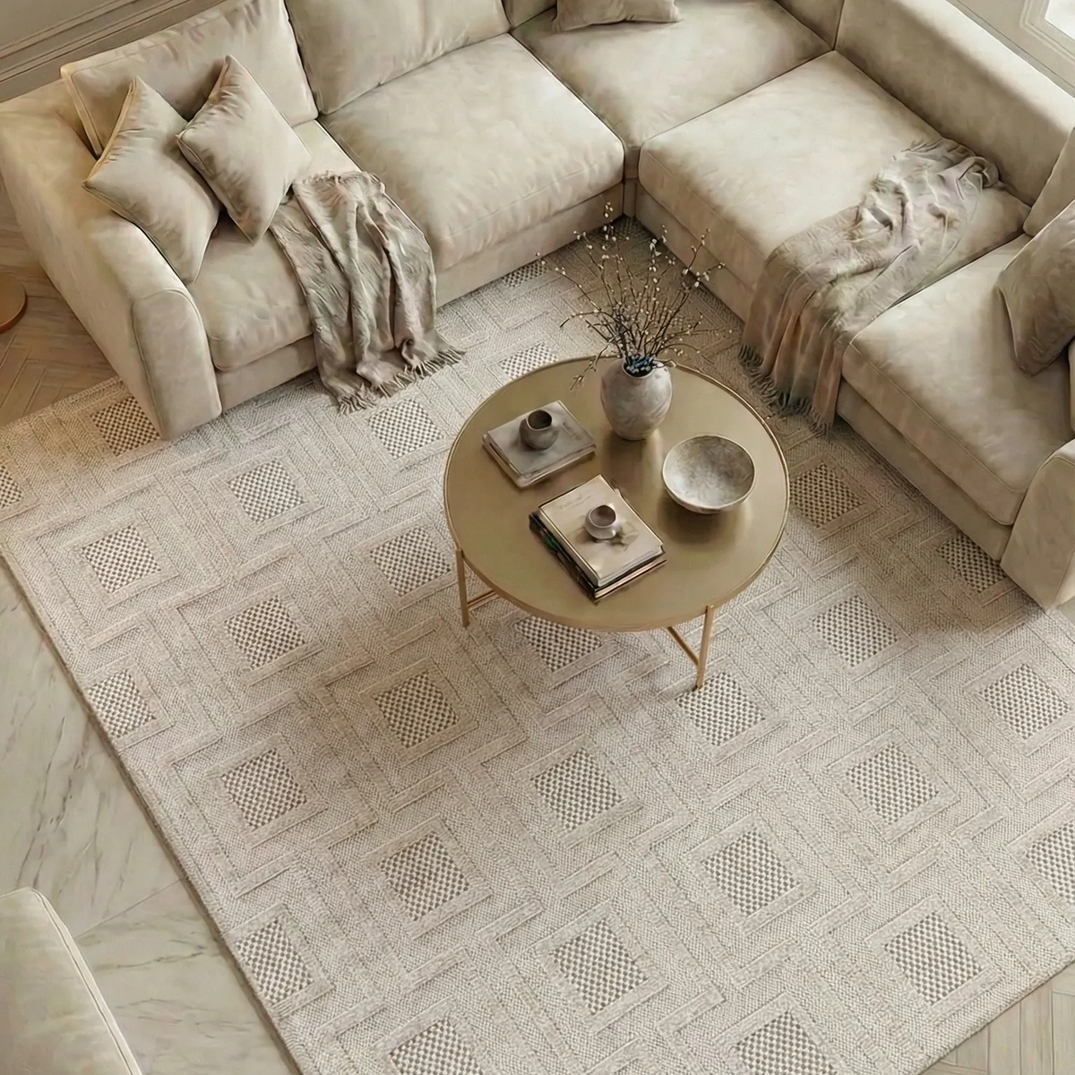 SHARED | Anthracite Cream Modern Geometric Machine Woven Beige Living photo 1
