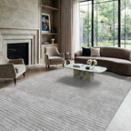 SHARED | Oakford Grey Silver Striped Modern Machine Woven Living Room photo 1