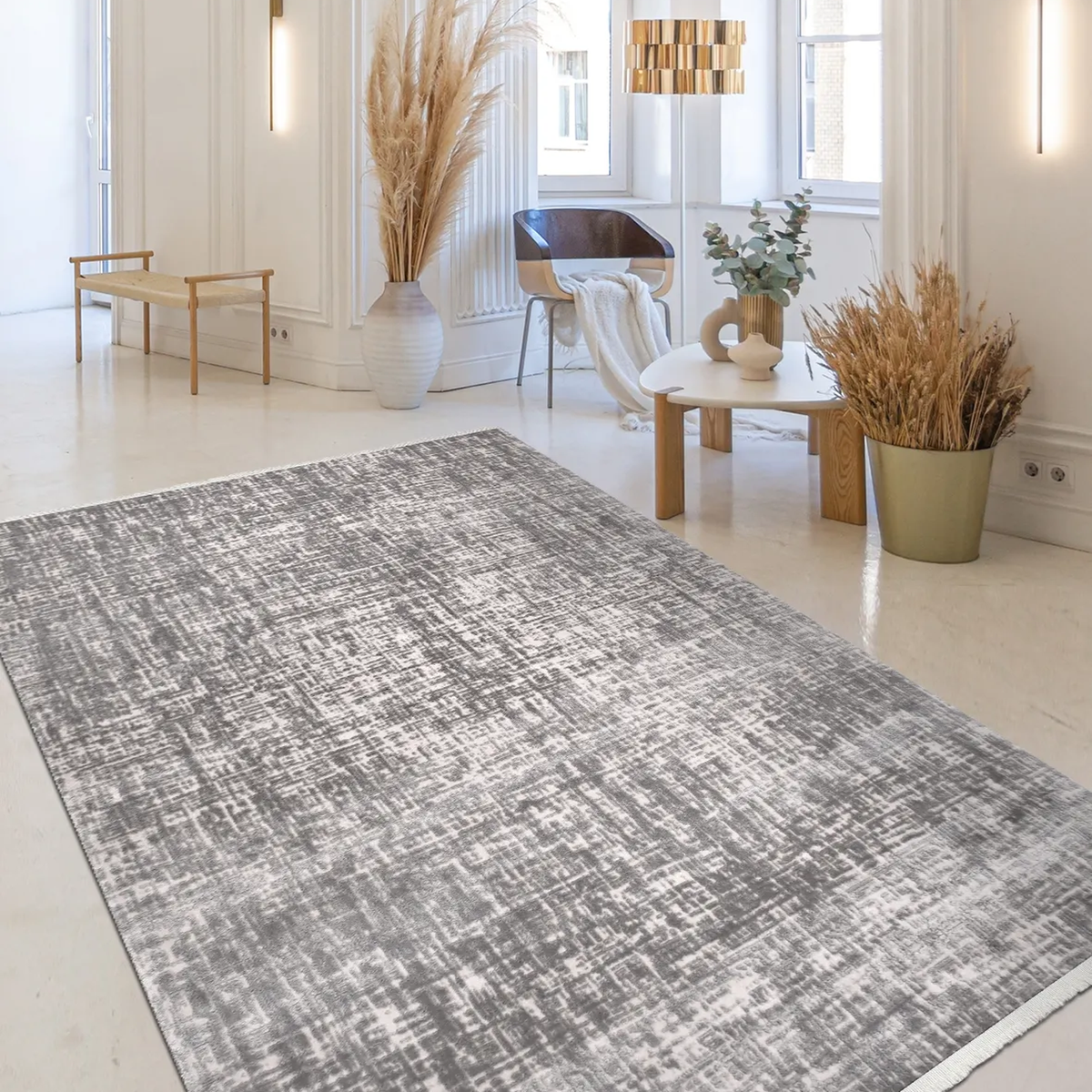 SHARED | Bosphorus Grey Ivory Abstract Modern Machine Woven Living Ro photo 1