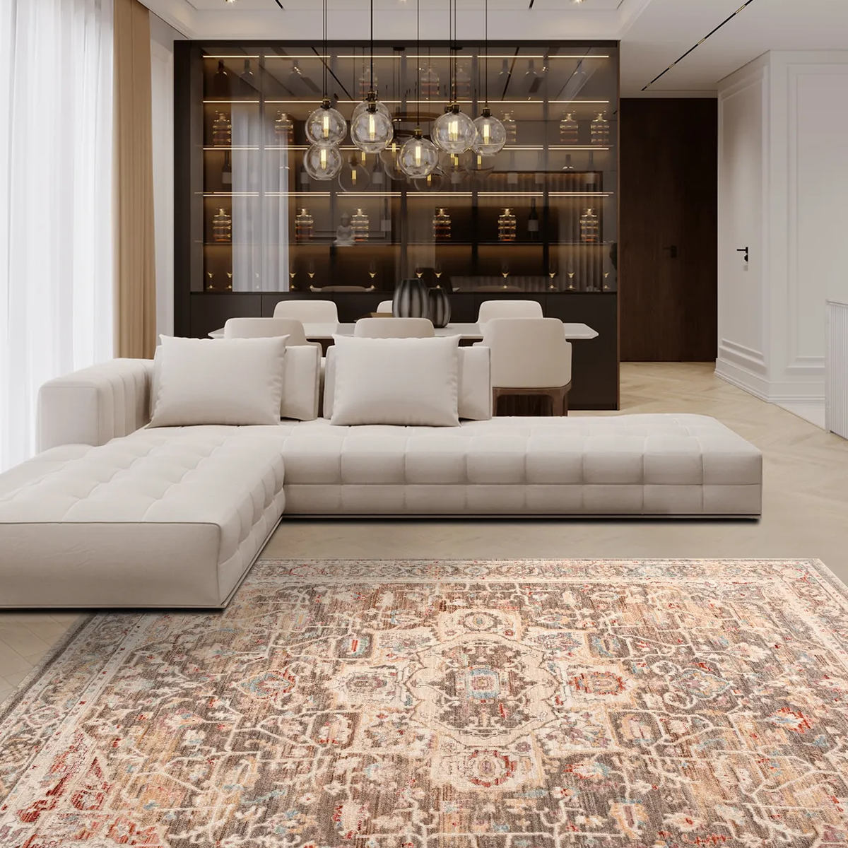 SHARED | Quince Persian Style Medallion Distressed Beige Grey Rust Tr photo 1