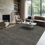 SHARED | Pennyroyal Charcoal Grey Striped Modern Machine Woven Living photo 1