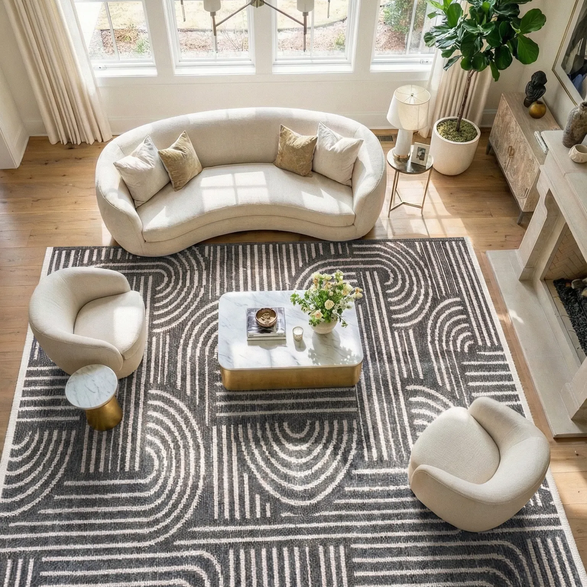SHARED | Elder Charcoal Grey Ivory Geometric Mid-Century Modern Machi photo 1