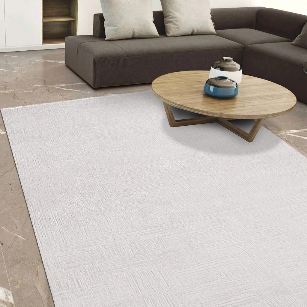 SHARED | Miletus Cream Solid Modern Machine Woven Fringe Living Room  photo 1