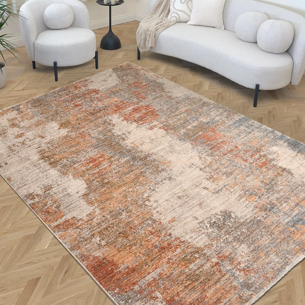SHARED | Valerian Terracotta Cream Abstract Modern Machine Woven Livi photo 1