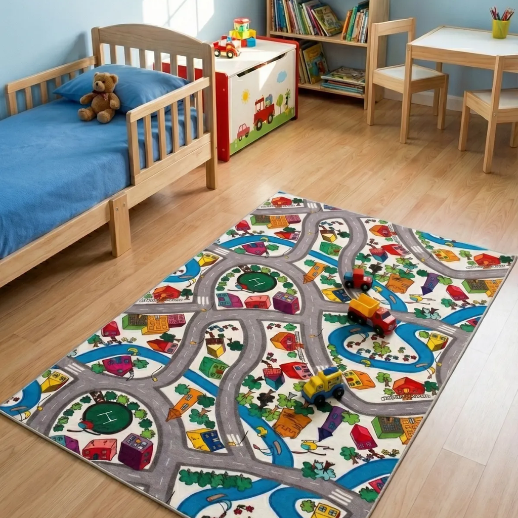 SHARED | Mere Cream Multicolour Abstract Town Map Machine Woven Kids  photo 1