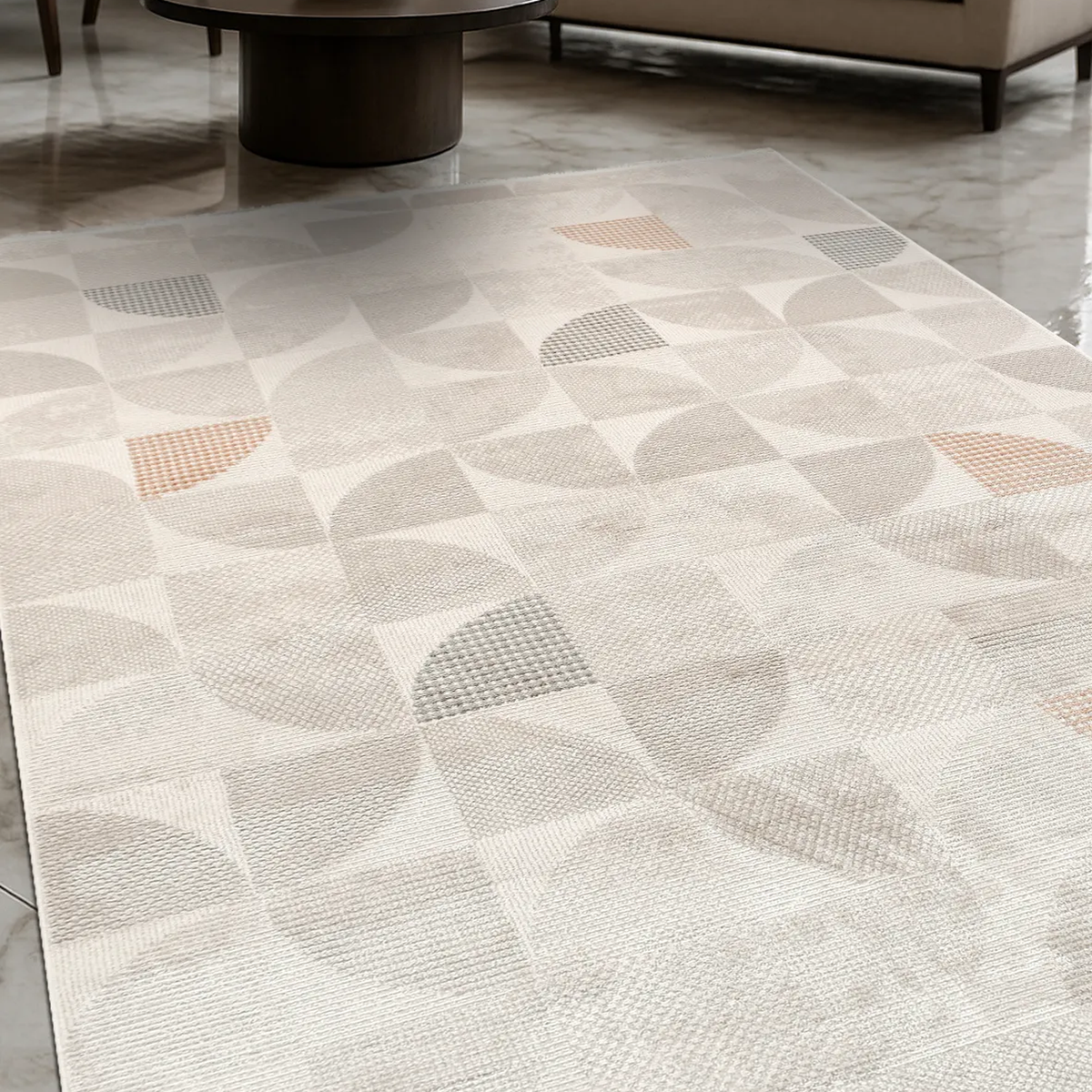 SHARED | Rutile Cream Beige Geometric Modern Machine Woven Living Roo photo 1