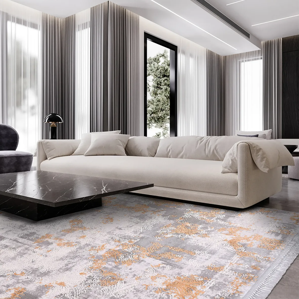 SHARED | Knoll Grey Orange Abstract Modern Machine Woven Living Room  photo 1