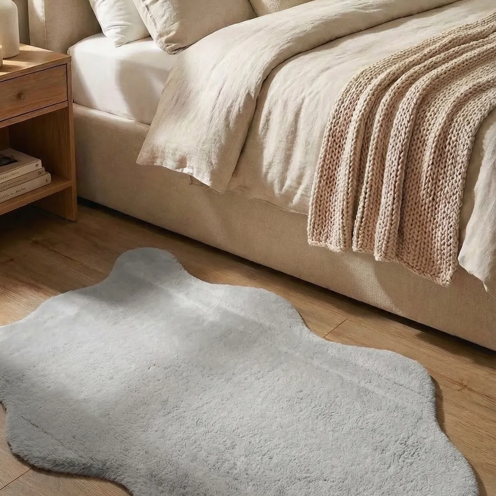 SHARED | Stairwell Light Grey Solid Shaggy Faux Fur Machine Woven Bed photo 1