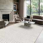 SHARED | Peony Cream Taupe Striped Modern Machine Woven Living Room B photo 1
