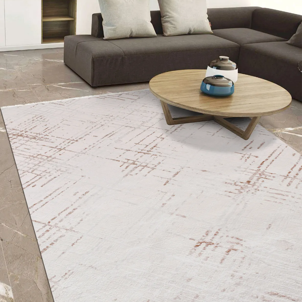SHARED | Ortahisar Cream Copper Abstract Modern Machine Woven Living  photo 1