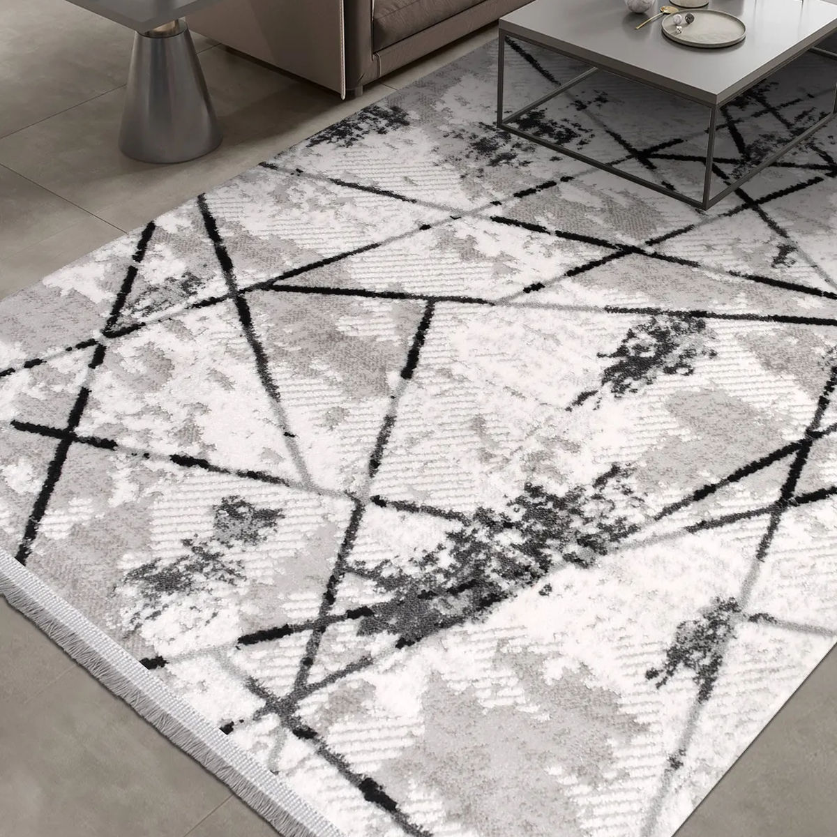 SHARED | Corrie Cream Grey Abstract Modern Machine Woven Living Room  photo 1