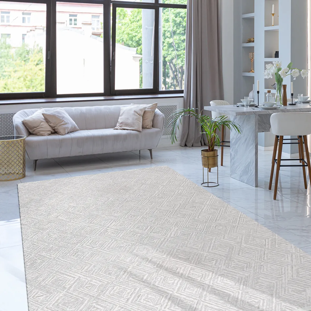SHARED | Shimmer Cream Modern Geometric Machine Woven Living Room Bed photo 1