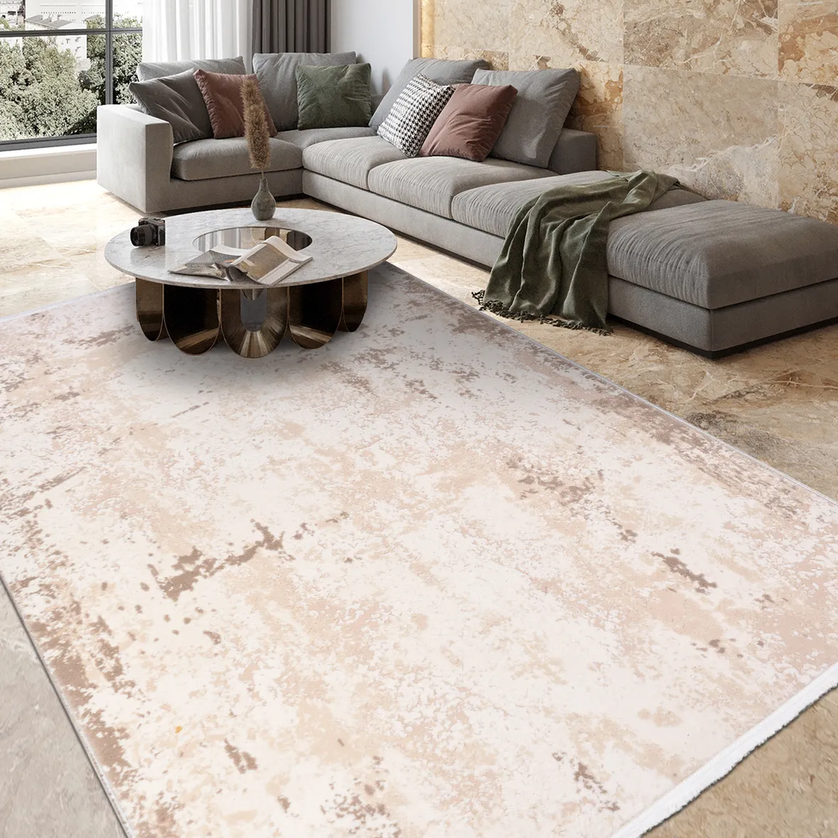 SHARED | Moraine Cream Beige Abstract Modern Machine Woven Living Roo photo 1