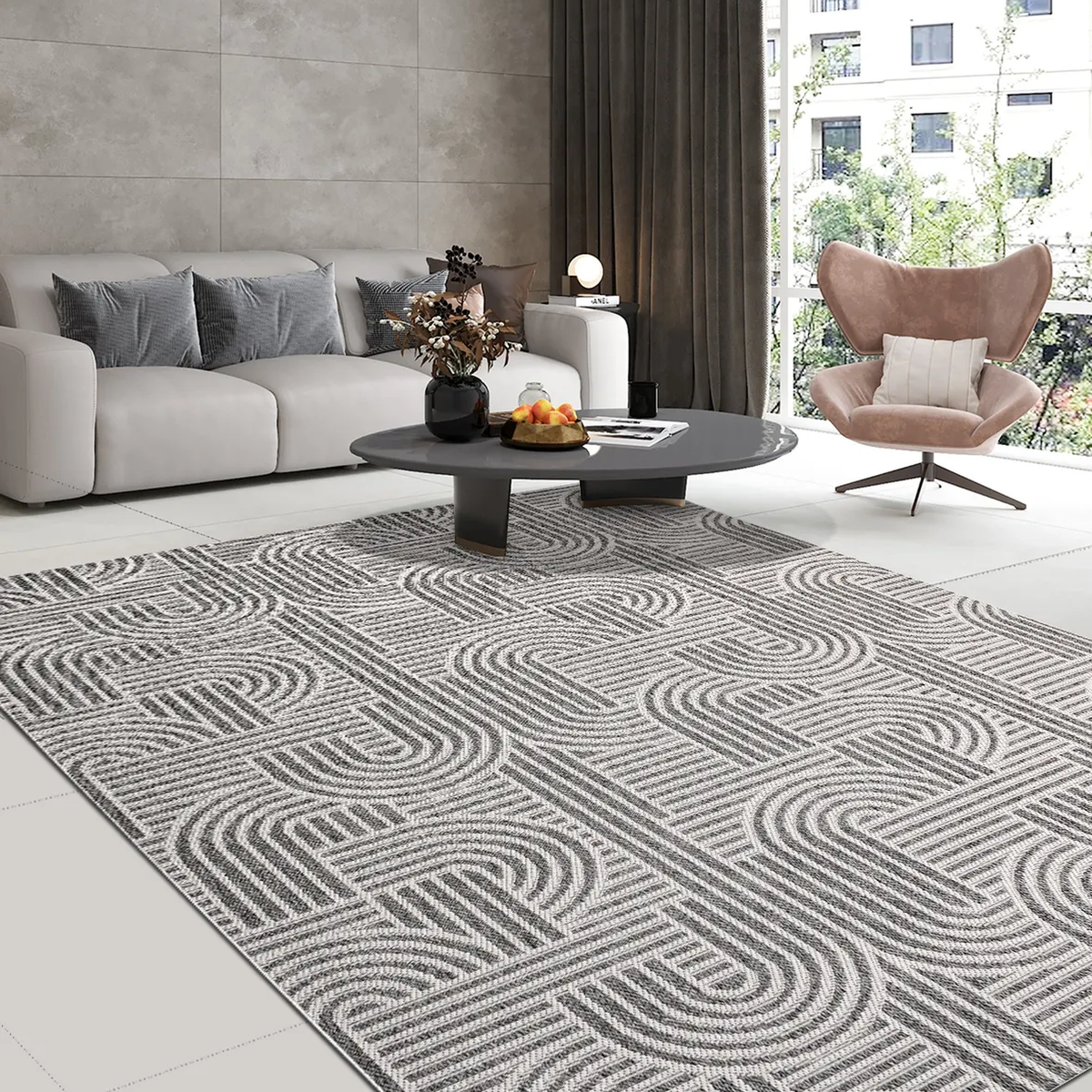 SHARED | Headland Grey Cream Modern Geometric Machine Woven Living Ro photo 1