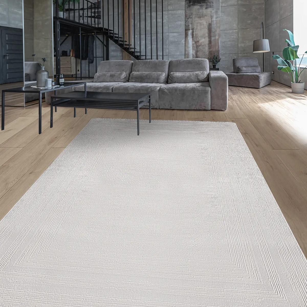SHARED | Turret Cream Modern Geometric Machine Woven Ivory Living Roo photo 1