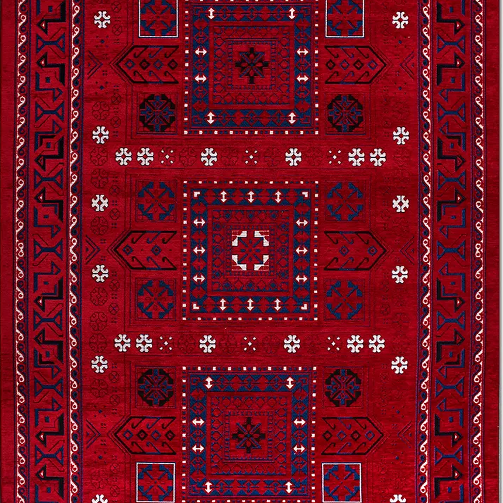 SHARED | Ayvalik Persian Style Traditional Machine Woven Red Navy Cre photo 1