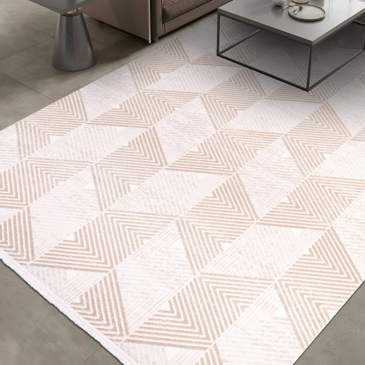 SHARED | Chasm Cream Beige Geometric Triangle Modern Machine Woven Li photo 1