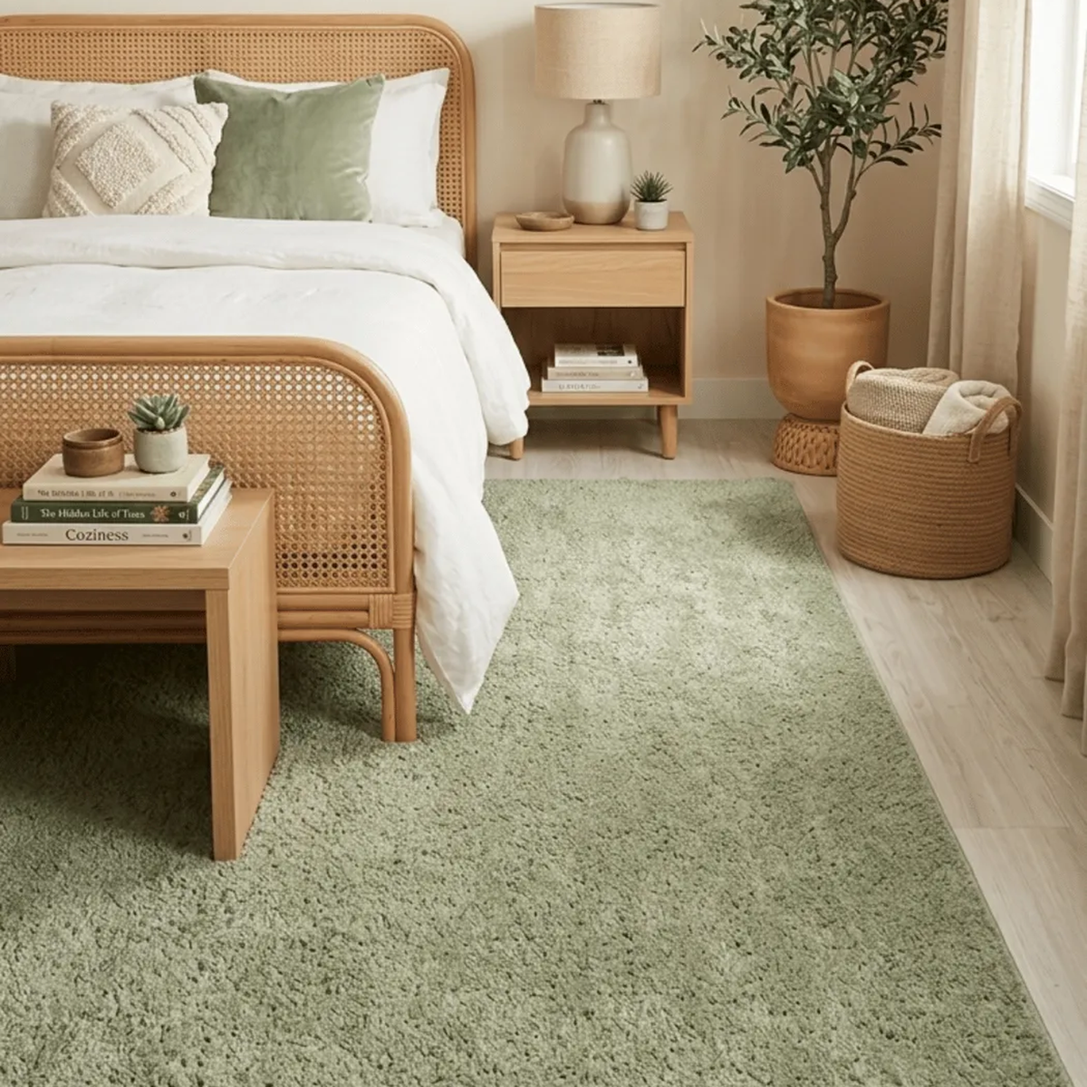 SHARED | Sunbeam Sage Green Solid Shaggy Scandinavian Machine Woven L photo 1