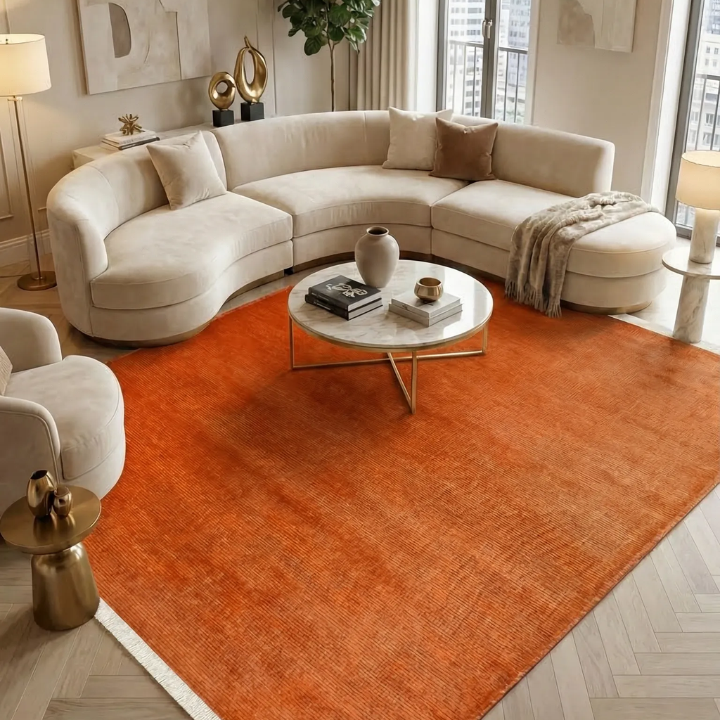 SHARED | Lupin Burnt Orange Solid Modern Machine Woven Fringed Living photo 1
