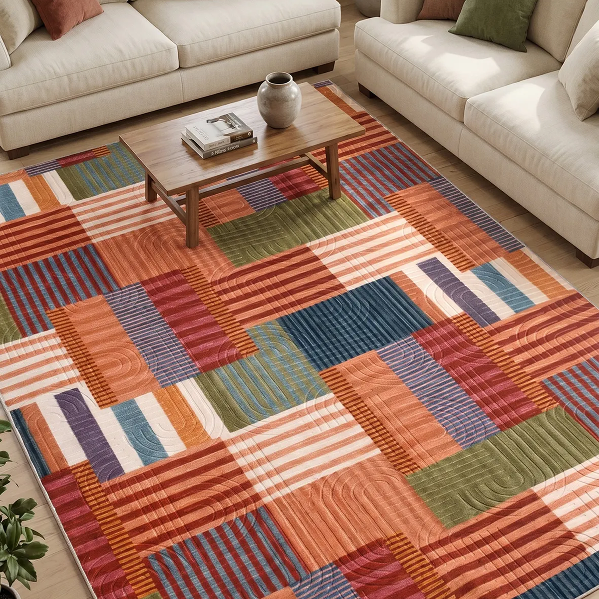 SHARED | Dell Mid-Century Modern Patchwork Orange Cream Blue Machine  photo 1