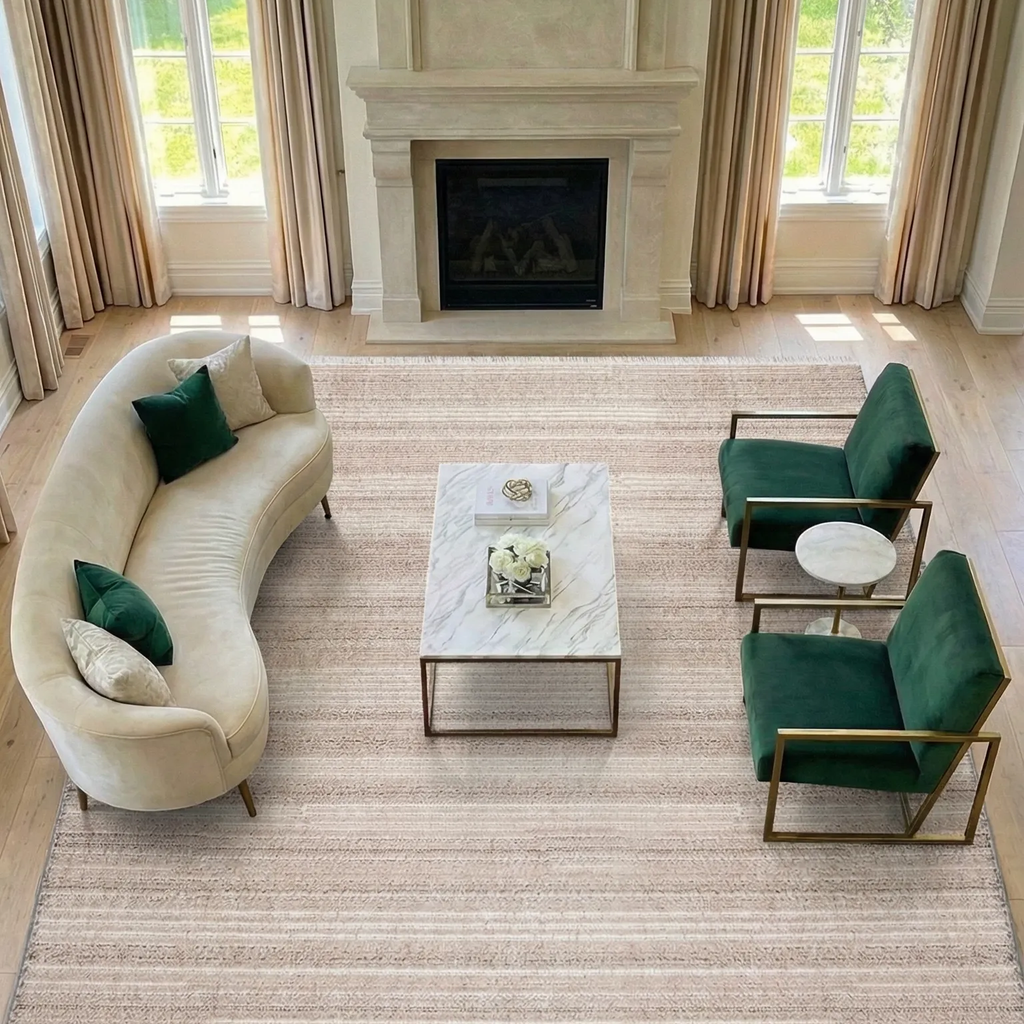 SHARED | Lumen Beige Striped Transitional Modern Machine Woven Living photo 1