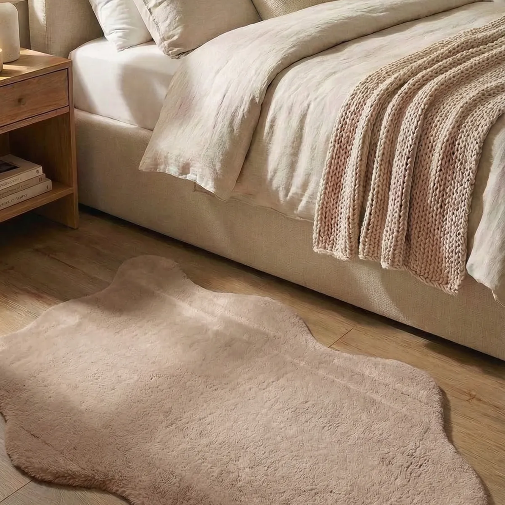 SHARED | Spire Beige Solid Shaggy Faux Sheepskin Scandinavian Machine photo 1