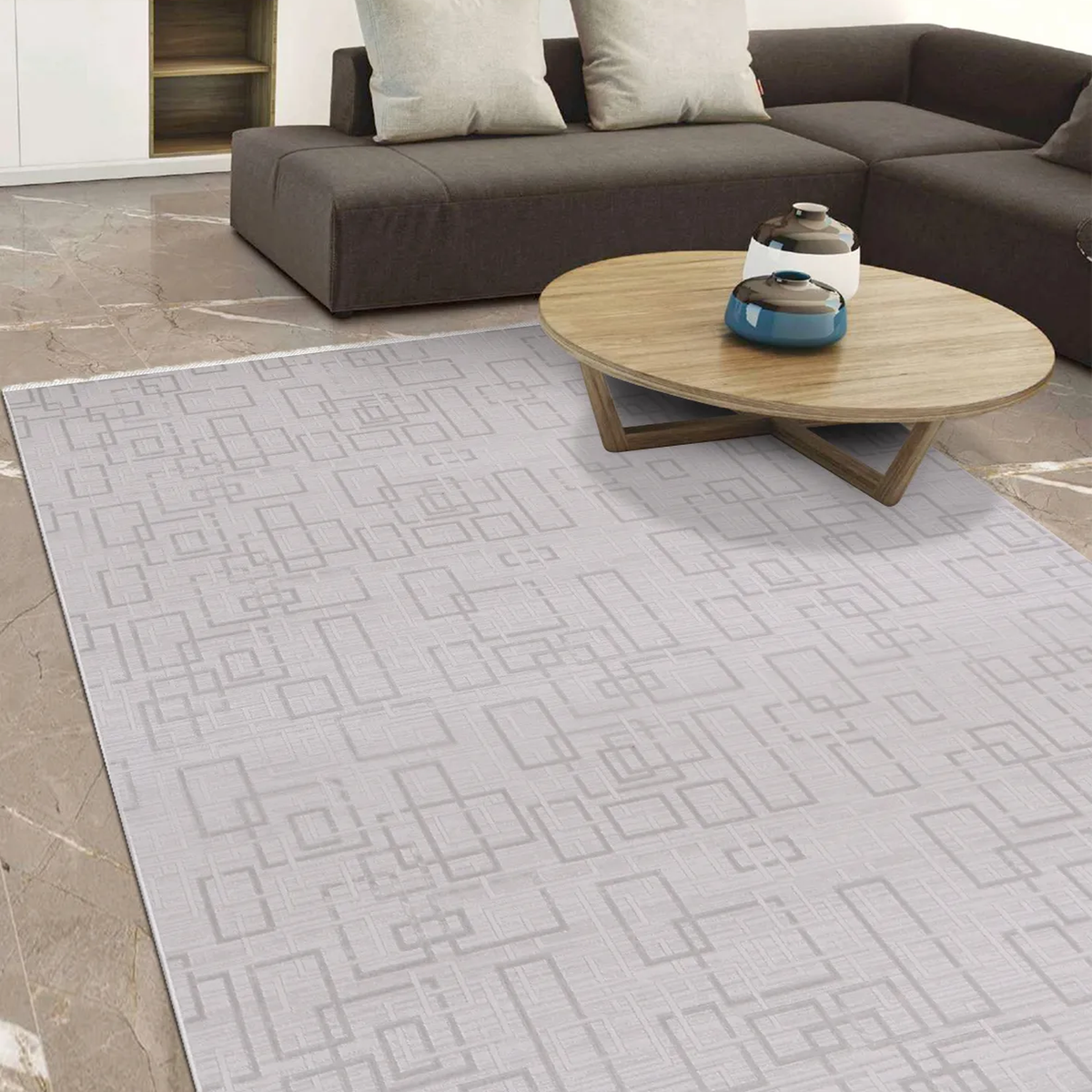 SHARED | Olympos Light Grey Geometric Modern Machine Woven Living Roo photo 1