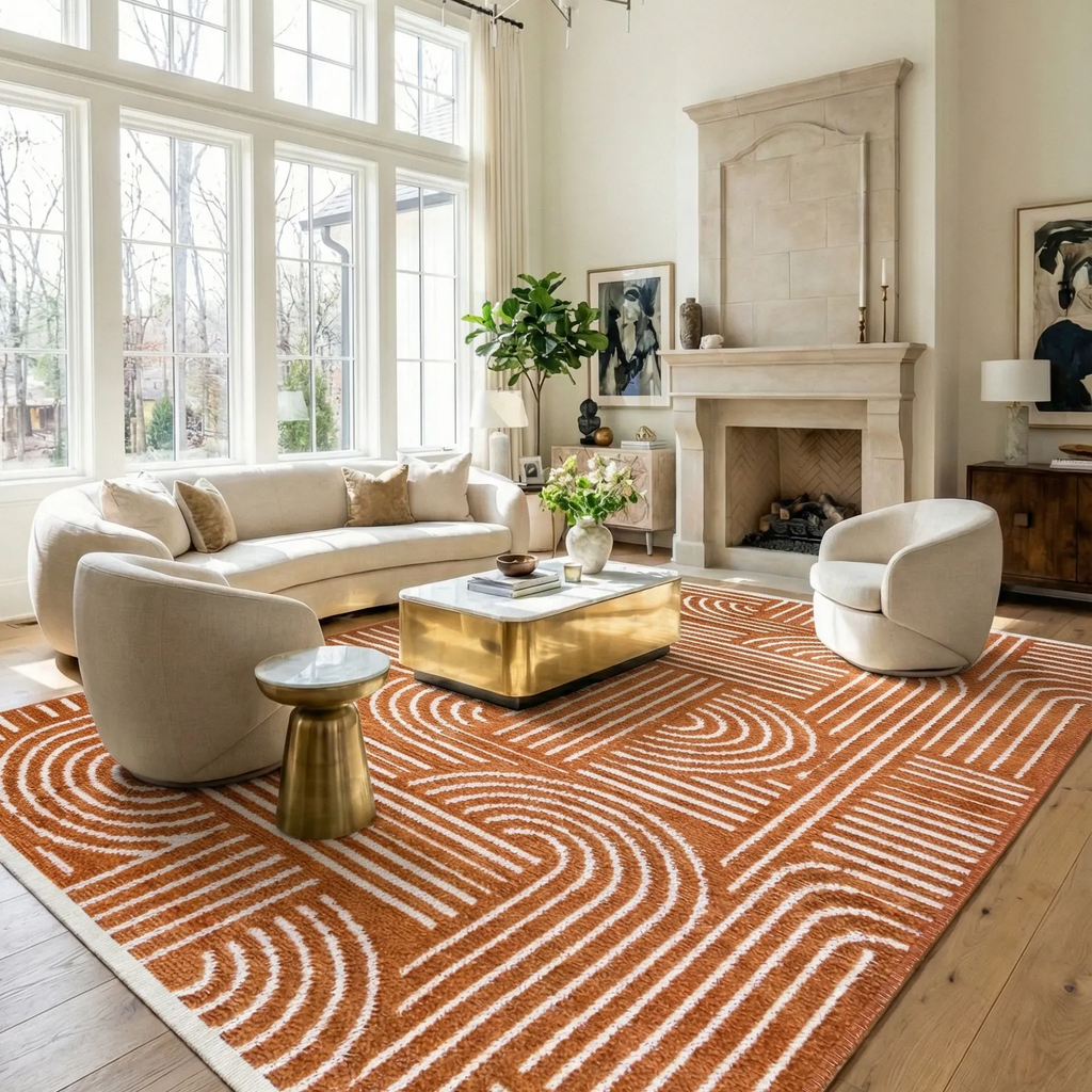 SHARED | Cowslip Terracotta Cream Geometric Mid-Century Modern Machin photo 1