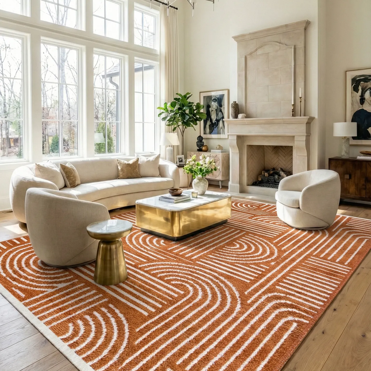 SHARED | Cowslip Terracotta Cream Geometric Mid-Century Modern Machin photo 1