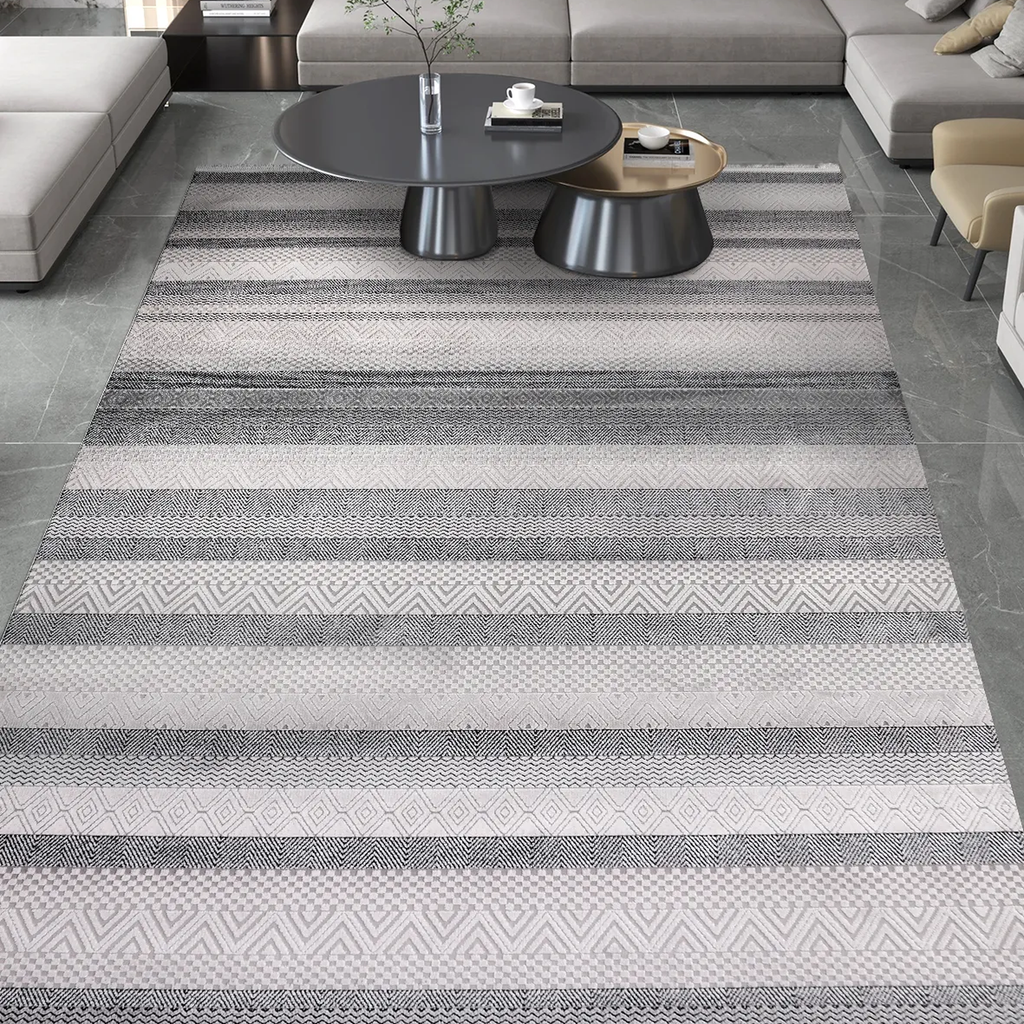SHARED | Holt Grey Cream Striped Modern Machine Woven Living Room Bed photo 1