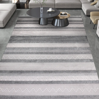 SHARED | Holt Grey Cream Striped Modern Machine Woven Living Room Bed photo 1