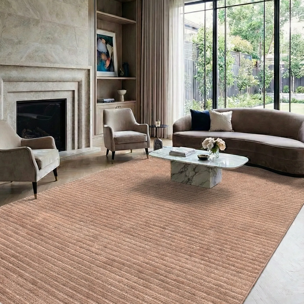SHARED | Nettle Terracotta Striped Modern Machine Woven Living Room B photo 1