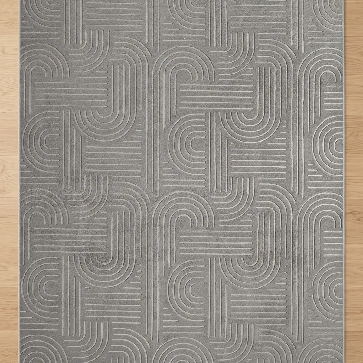 SHARED | Lucent Grey Modern Geometric Arch Machine Woven Living Room  photo 1