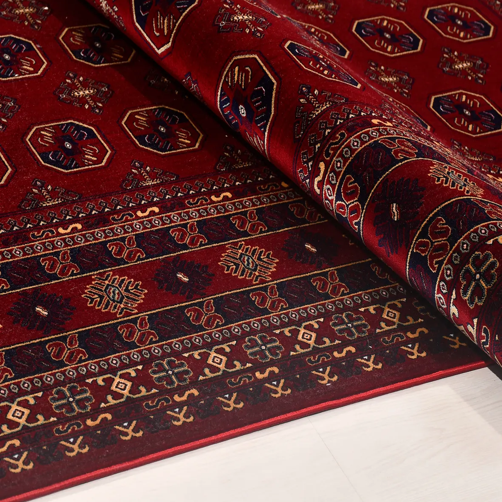 SHARED | Spinel Persian Style Traditional Machine Woven Red Navy Crea photo 1