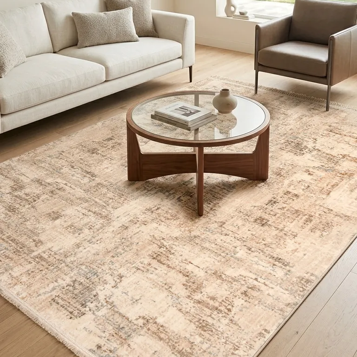 SHARED | Pavilion Abstract Transitional Modern Beige Cream Machine Wo photo 1