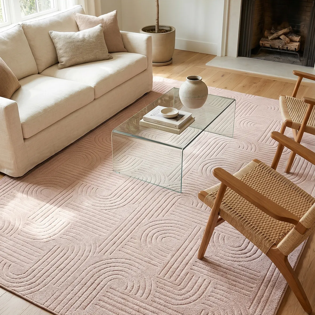 SHARED | Mead Blush Pink Modern Geometric Machine Woven Living Room B photo 1