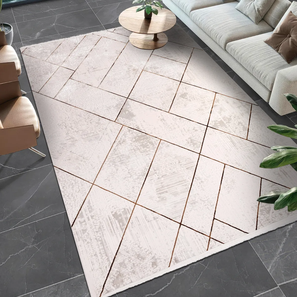 SHARED | Leigh Cream Copper Geometric Diamond Modern Machine Woven Li photo 1