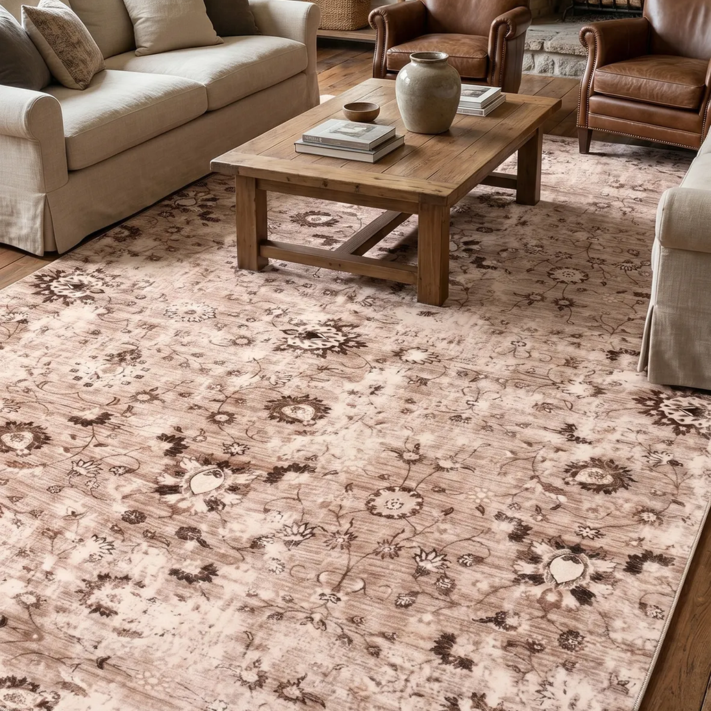 SHARED | Crag Distressed Floral Traditional Machine Woven Beige Brown photo 1