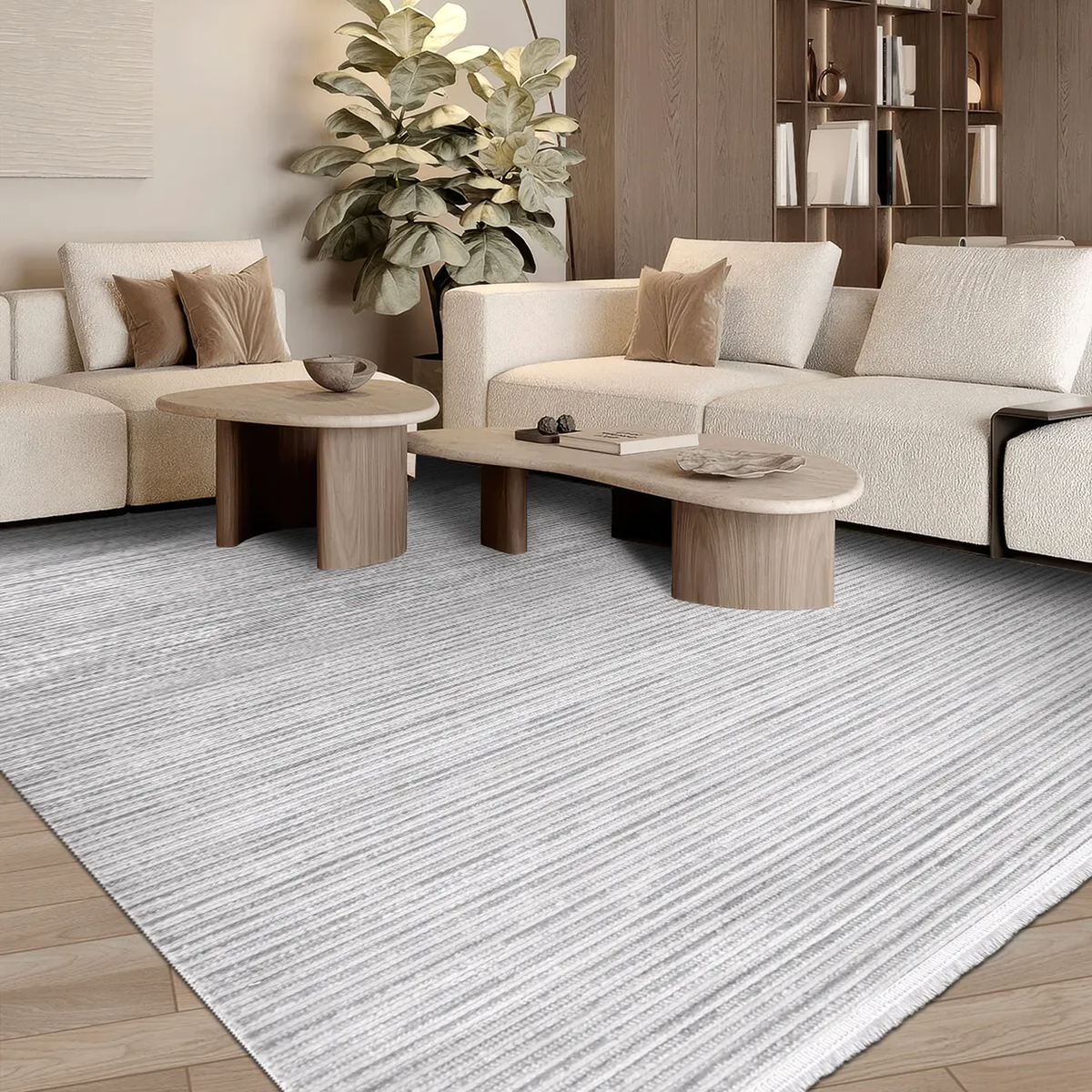 SHARED | Scarp Light Grey Modern Striped Machine Woven Living Room Be photo 1