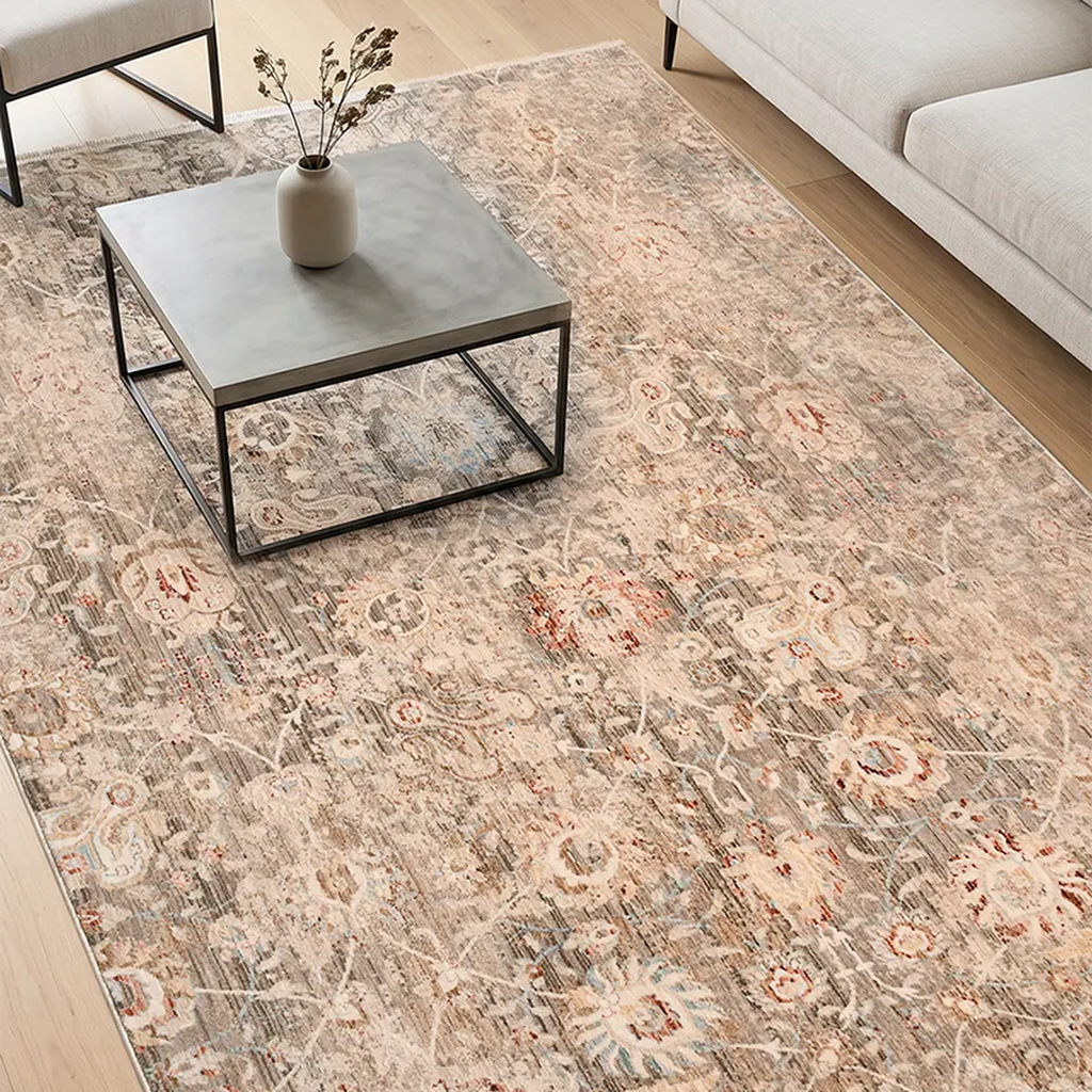 SHARED | Pergola Distressed Persian Style Floral Taupe Cream Rust Mac photo 1