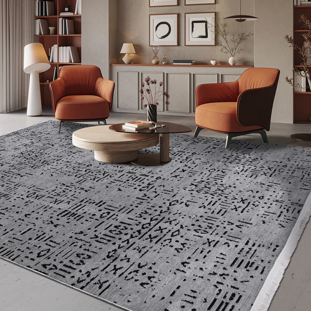SHARED | Gleam Modern Abstract Machine Woven Grey Black Ivory Living  photo 1