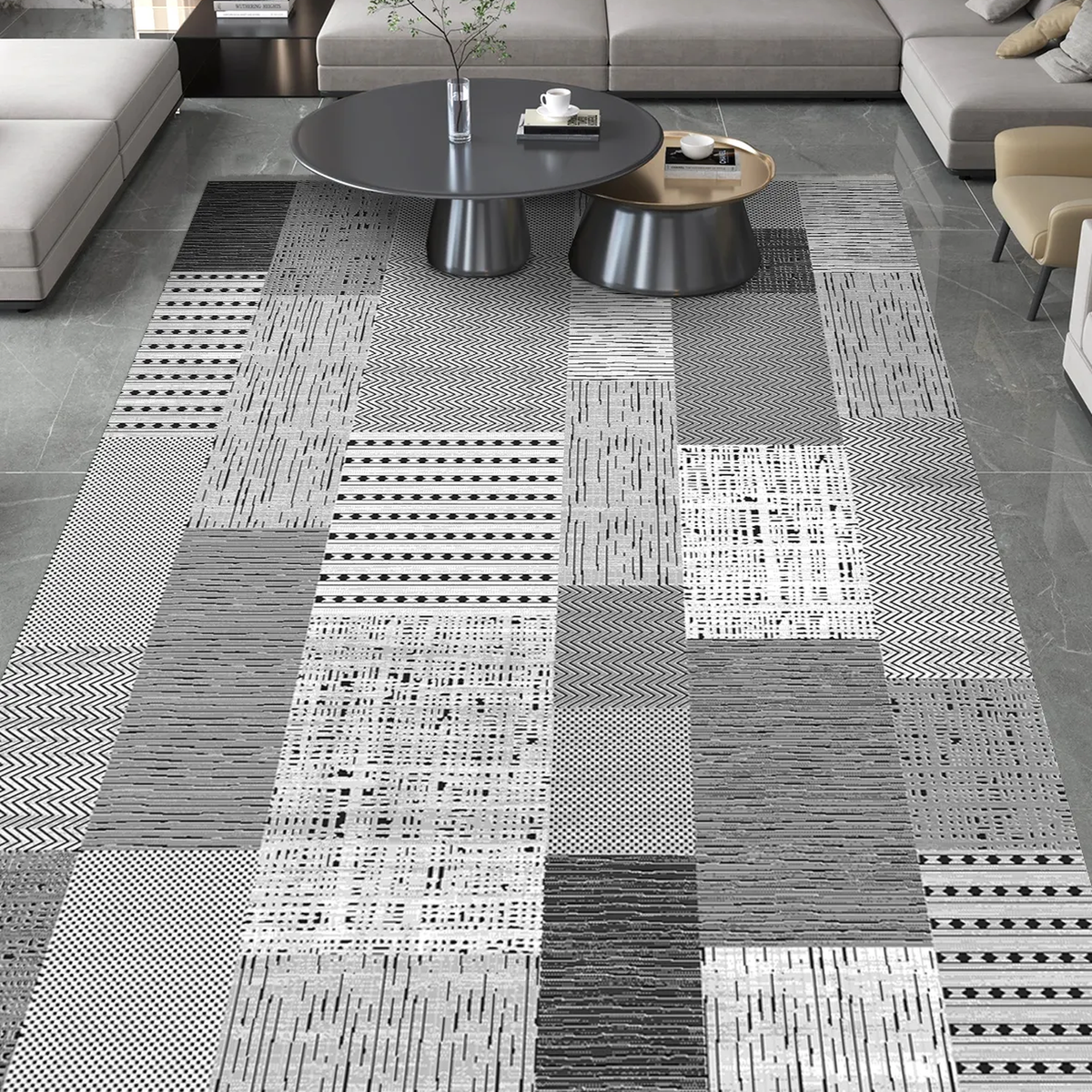 SHARED | Strand Grey White Black Patchwork Geometric Modern Machine W photo 1