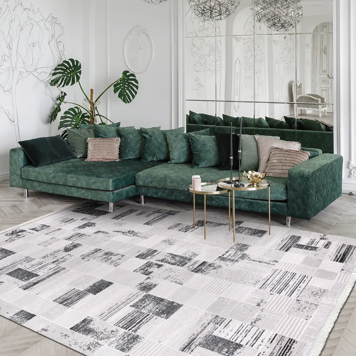 SHARED | Aurora Cream Grey Patchwork Modern Machine Woven Living Room photo 1
