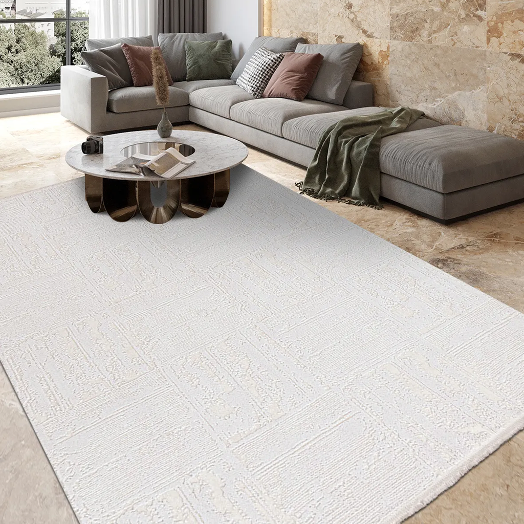SHARED | Plateau Cream Modern Geometric Textured Machine Woven Living photo 1