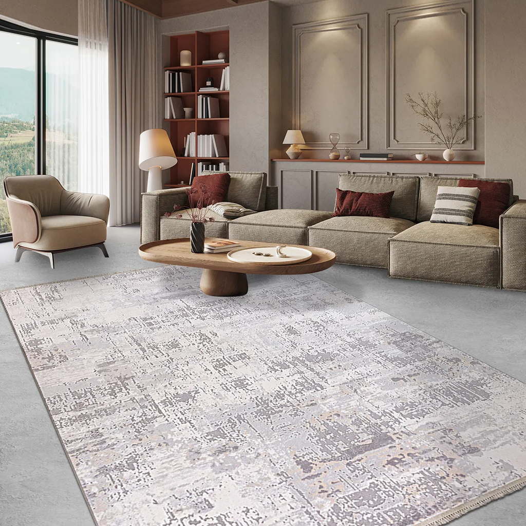 SHARED | Henna Cream Grey Abstract Modern Machine Woven Living Room B photo 1