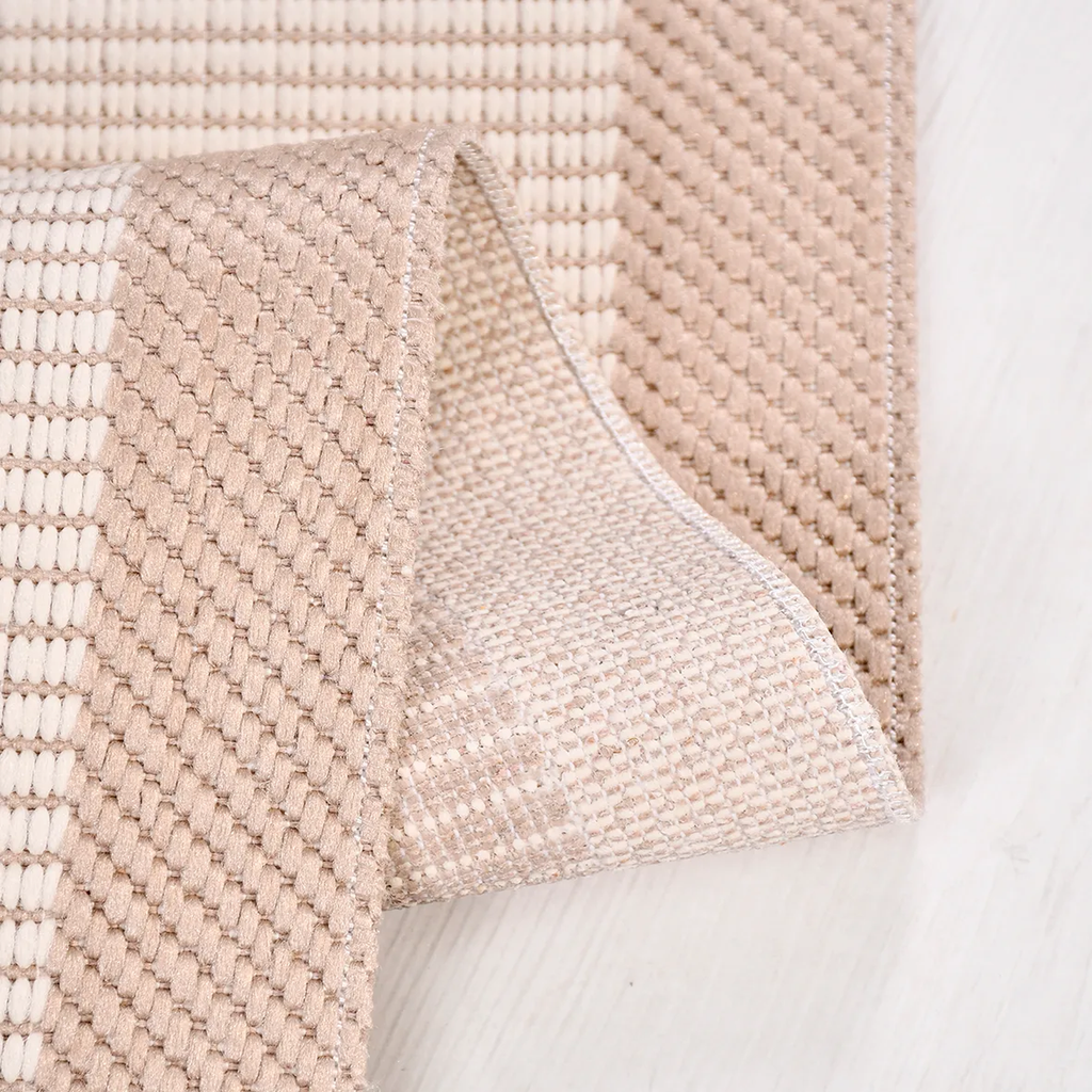SHARED | Spurge Beige Cream Striped Scandinavian Machine Woven Living photo 1