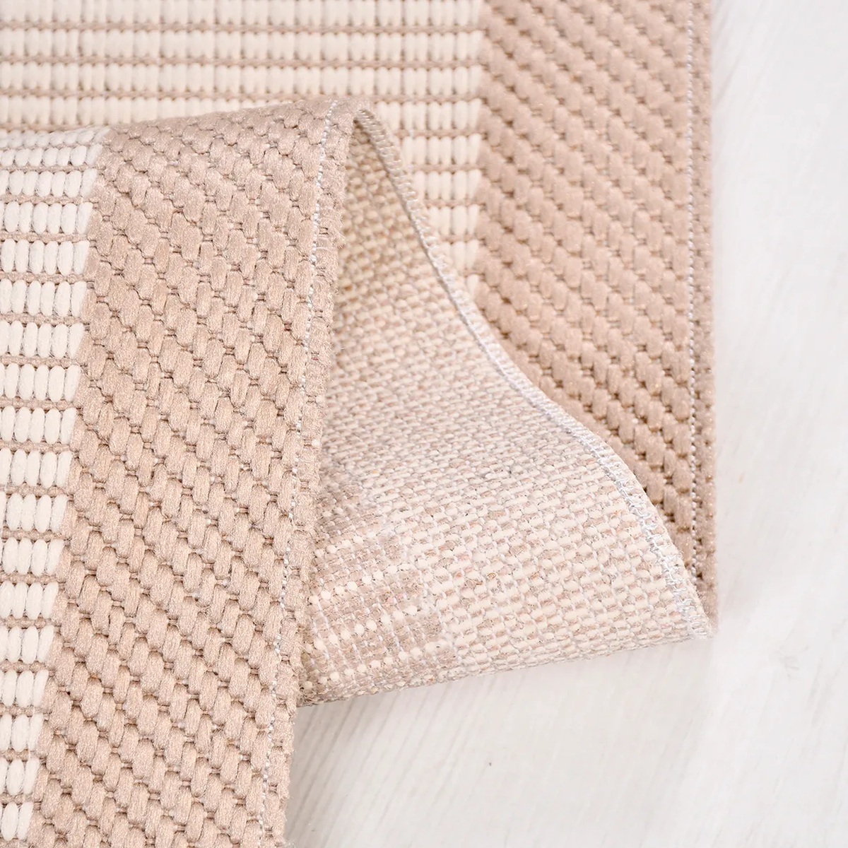 SHARED | Spurge Beige Cream Striped Scandinavian Machine Woven Living photo 1