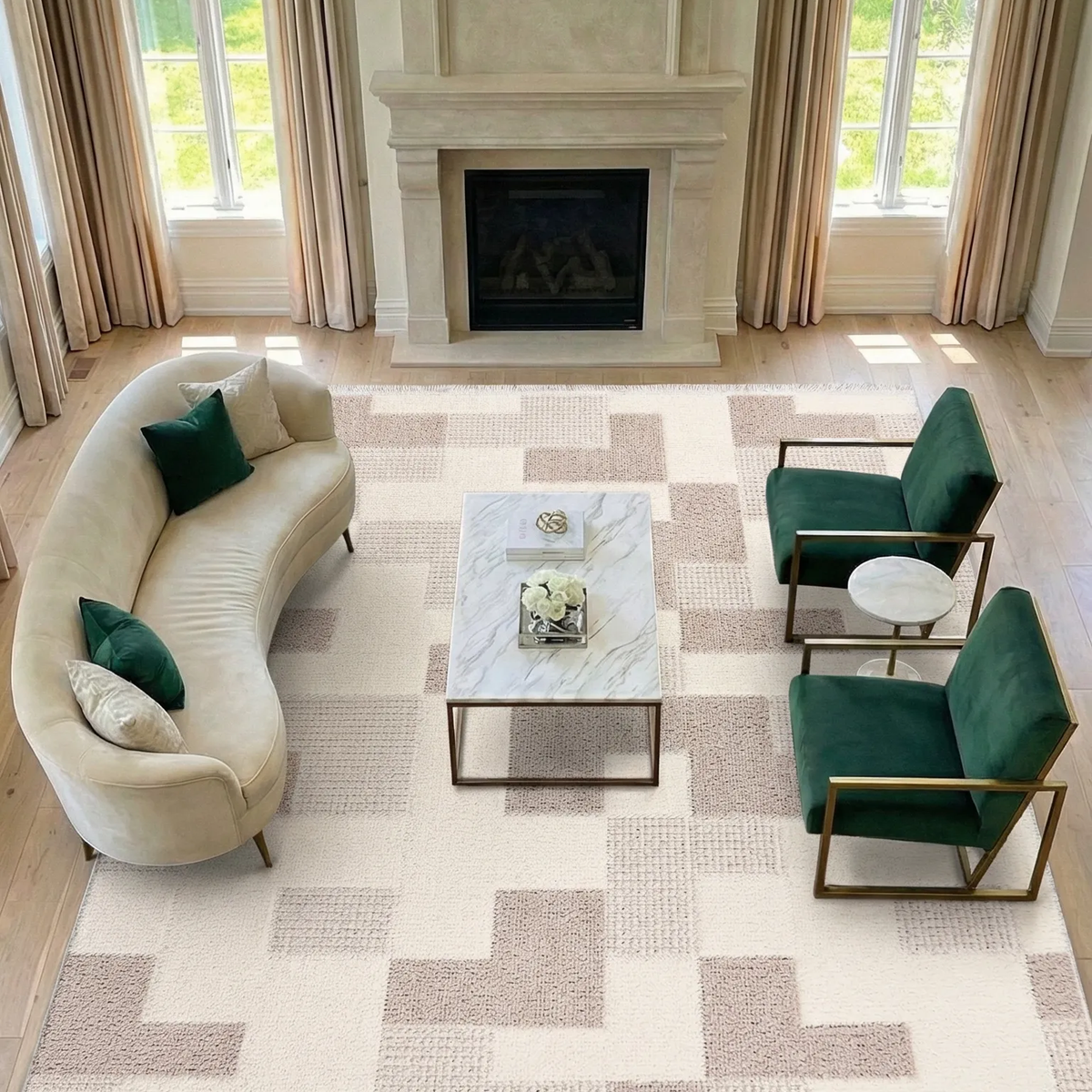 SHARED | Nimbus Cream Taupe Geometric Modern Machine Woven Living Roo photo 1