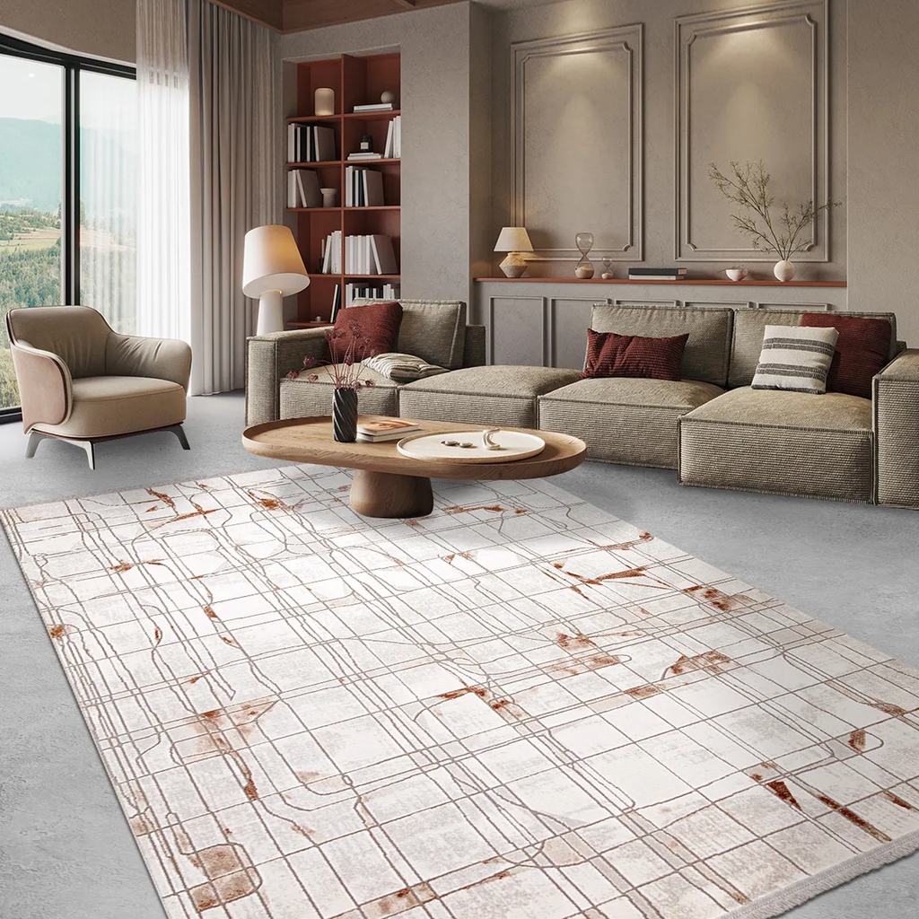 SHARED | Gentian Cream Beige Abstract Modern Machine Woven Living Roo photo 1