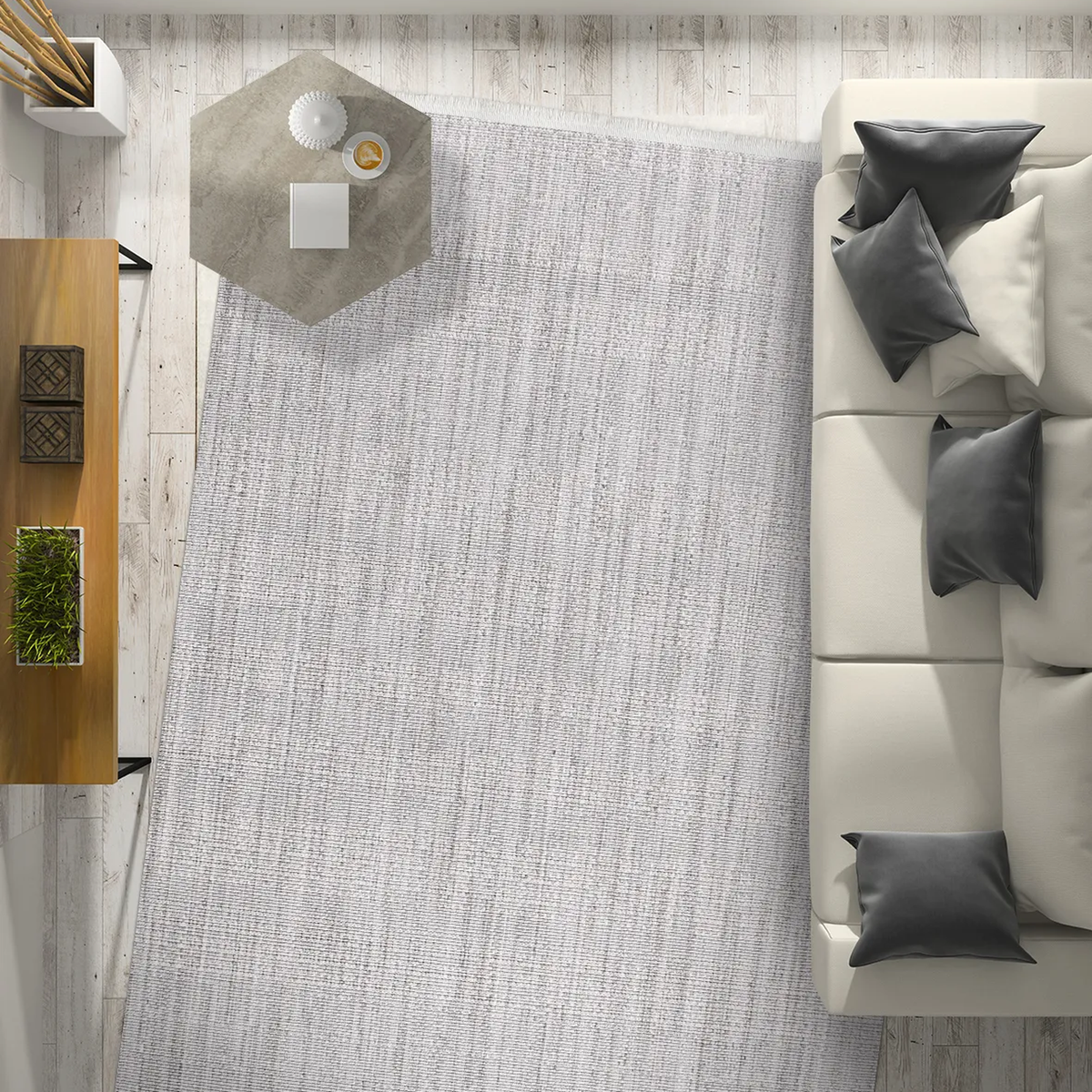 SHARED | Kalkan Light Grey Solid Scandinavian Machine Woven Living Ro photo 1